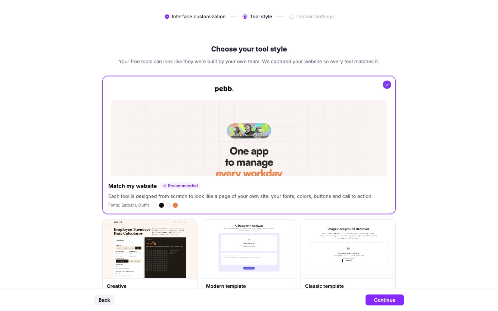 Onboarding style step