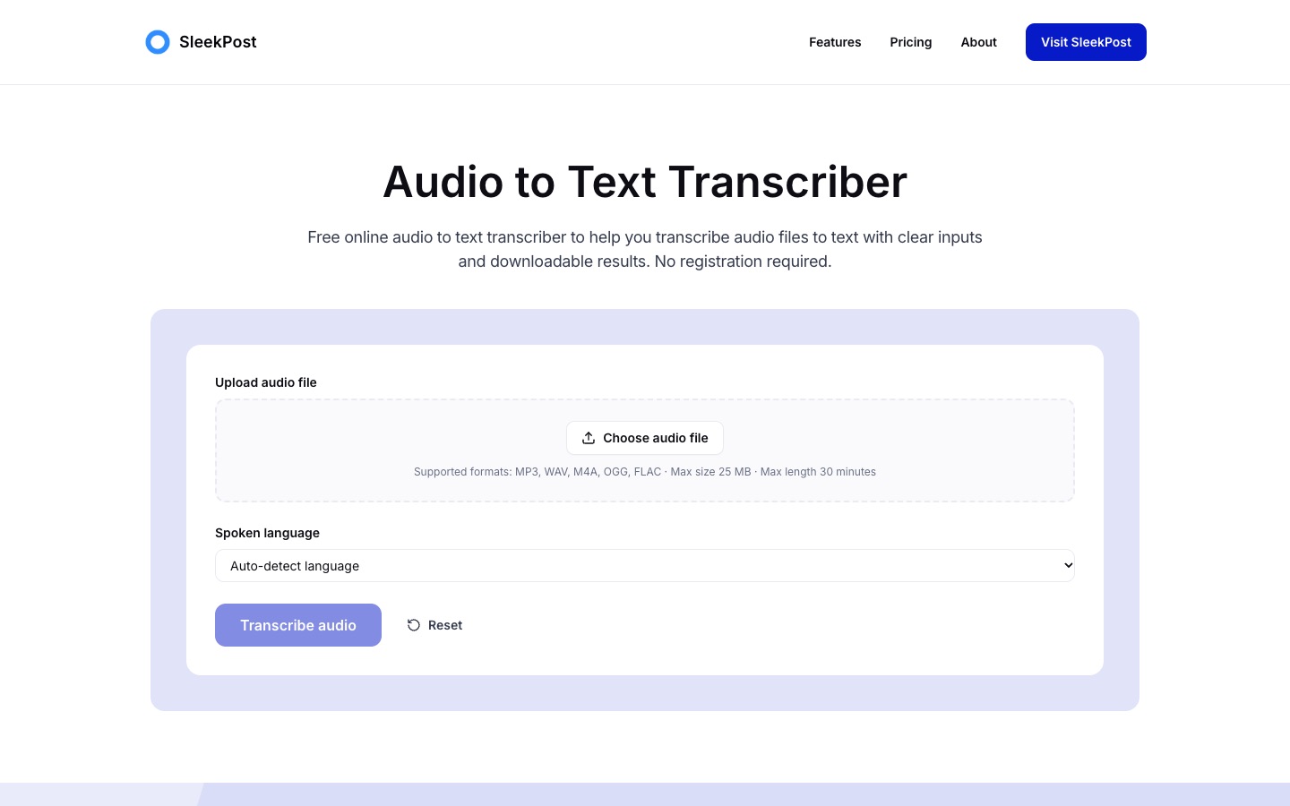 SleekPost audio transcriber tool